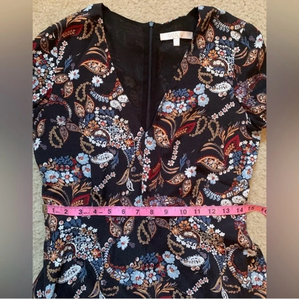 Wayf Malone  Paisley Black Floral V-Neck Mini Swing Dress Size Small Fall
